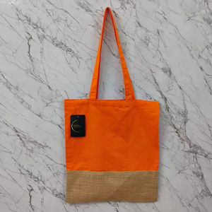 Sac fourre-tout en toile de coton et jute orange personnalisé OEM avec poignée supérieure, fabriqué en Inde, vente en gros - Product Image 1