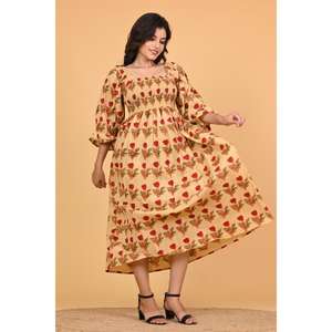 Vestido Maxi de Algodón con Estampado Floral Bohemio para Mujer, Vestido de Fiesta de Verano Indio con Mangas Largas y Fruncido - Product Image 1