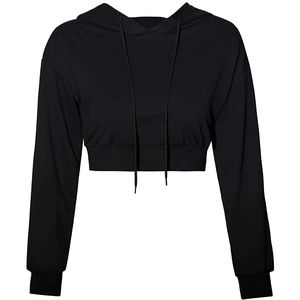 Hoodies courts tricotés pour femme de haute qualité, avec logo personnalisé sur le devant, 100 % coton, décontractés, coupe oversize à épaules tombantes - Product Image 2