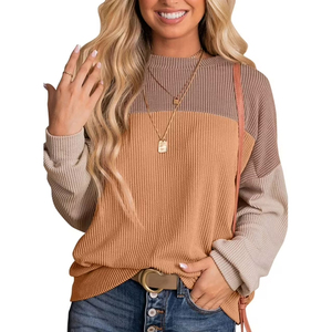 Women's Autumn Crewneck Casual Long Sleeve Cotton Blend <b>Leopard</b> <b>Print</b> Drop-Shoulder <b>Sweatshirt</b> Color Block Loose Fit - Product Image 1