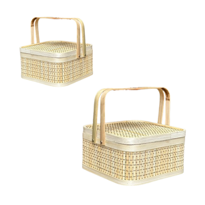 Best Selling BAMBOO GIFT <b>BASKET</b> with Lid and Handles Custom Color Available <b>Wicker</b> Crafts Gift Hamper Packaging - Product Image 1