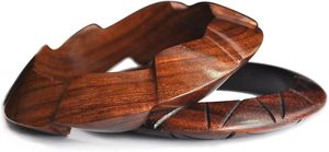 Ensemble de bracelets artisanaux en bois, bijoux fantaisie, avec bracelets fins et épais, ornés de copeaux de laiton collés à la main, finition artisanale - Product Image 6