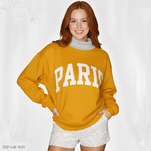 เสื้อสเวตเชิ้ตโอเวอร์ไซส์สีเหลืองมัสตาร์ด พิมพ์ลายตัวอักษรปารีส คอกลม ไหล่ตก แขนยาว ผ้าถัก สำหรับใส่ในฤดูใบไม้ร่วง - Product Image 1
