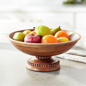 Bol à fruits sur piétement en bois naturel, bol rustique en bois sur pied pour comptoir, vaisselle moderne, bol de service décoratif - Product Image 2