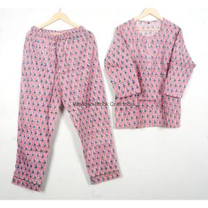 Ensemble de pyjama unisexe en coton 100% écologique, décontracté d'été, multicolore, 2 pièces, taille élastique simple, imprimé floral, manches longues - Product Image 5