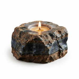 Support de bougie en pierre naturelle sculptée à la main, œil de tigre bleu, pierre précieuse, agate, guérison, vente en gros - Product Image 1