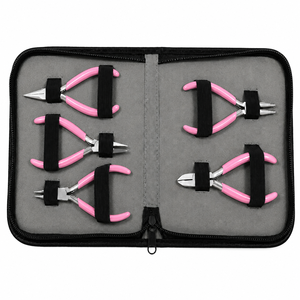 Stainless Steel Jewelry <b>Pliers</b> <b>Set</b> With Pink Handles For DIY Jewelry Making Tapered Baguette Cut Design - Product Image 1