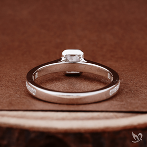 Delicate 0.50ct radiant cut lab grown diamond <b>ring</b> bezel <b>set</b> minimalist engagement <b>ring</b> with channel band in 10k white gold - Product Image 3
