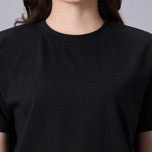 T-shirt noir à col rond et manches courtes pour femme, coupe classique, couleur unie, 100 % coton, respirant et séchage rapide – Tendance actuelle en gros - Product Image 6