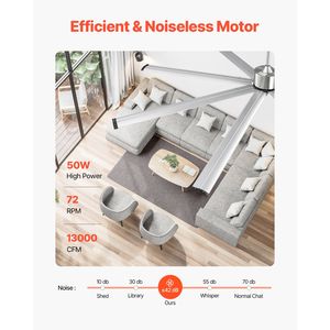 Ventilatore da soffitto moderno da 40W in metallo a basso profilo con 8 pale in alluminio, motore DC reversibile, telecomando a 6 velocità e luce integrata - Product Image 3