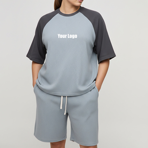 OEM/ODM 100% Cotton Women's 2-Piece Oversized T-Shirt & Shorts <b>Set</b> Custom 3D Screen Printed Logo 2 tone Streetwear Twin <b>Set</b> - Product Image 1