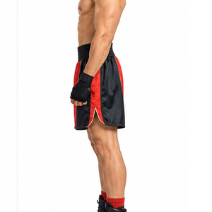 <b>Mens</b> Boxing <b>Shorts</b> Red <b>Black</b> Color Blocked Breathable Polyester MMA Boxing Wear Regular Fit Adult Training Gear For <b>Men</b> - Product Image 2