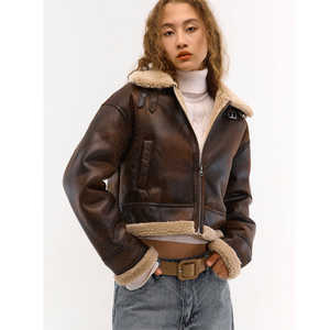 Blouson Moto Femme Hiver 2026 Tout-en-un, Épais et Chaud, Court, Ample, Fermeture Éclair, Décontracté, en Peau de Mouton - Product Image 6