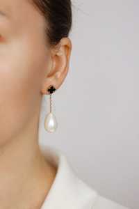 Black Clover Pearl Drop Earrings Dangle Baroque Teardrop <b>Studs</b> 925 Sterling <b>Silver</b> 14K Gold Plated Cute Anniversary & Party - Product Image 6