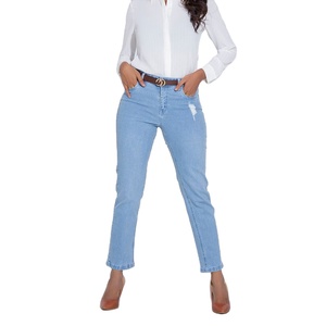 Stylish <b>Women's</b> Mid-Waist Casual Denim Pants <b>Elastic</b> Waist Button Durable Material Modern Design Office Outfits Winter Comfort - Product Image 1