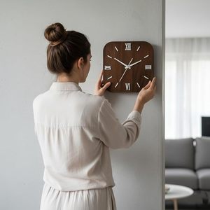 Modern Wood Grain <b>Square</b> Hanging Wall Clock Roman Numeral Analog Silent Quartz Easy Read Decorative Timepiece for Living Room - Product Image 4