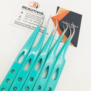 Pinzas de extensión de pestañas con logotipo personalizado, Punta puntiaguda profesional probada a mano, acero inoxidable con recubrimiento en polvo verde agua - Product Image 2