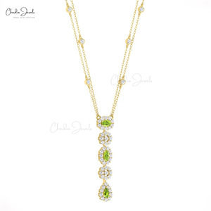 Collier artisanal en or véritable 14 carats avec péridot multi-pierres de 0,63 ct serti à griffes et diamants G-H, bijoux de mariée en gros - Product Image 1