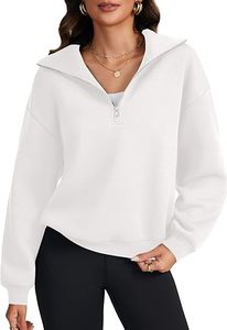 Sweat-shirts décontractés pour femmes à col en V, manches longues, demi-zip et épaules tombantes - Product Image 4