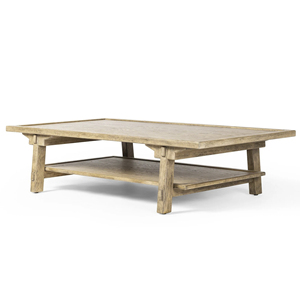 Mesa de centro moderna de madera de teca maciza, forma rectangular, estilo vintage, 4 patas, color marrón claro, para sala de estar. - Product Image 1