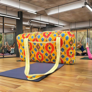 Bolsa de lona acolchada de algodón multicolor, tela estampada a mano, bolsa de fin de semana para mujer, regalo navideño, hecha a mano, colorida, de gran capacidad - Product Image 2