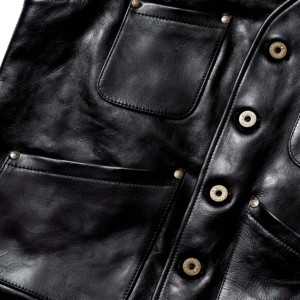 Veste en cuir véritable noire pour homme, col en V, simple boutonnage, coupe ajustée, veste formelle - Product Image 6