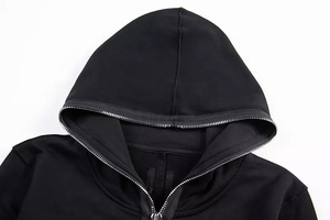 Sweat à capuche pour homme en velours de coton, entièrement doublé polaire, avec fermeture éclair, motifs unis, style streetwear, logo brodé, 360g - Product Image 6