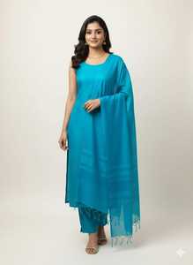 Tissu de sari en soie Tassar bleu pur pour mariage, fête, vêtements de cérémonie toutes saisons, vêtements traditionnels indiens et pakistanais pour femmes - Product Image 5