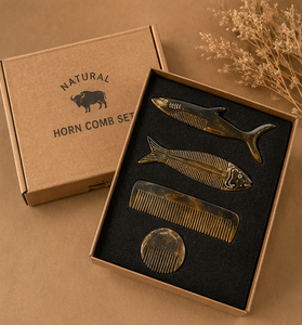 Ensemble cadeau de peigne en corne de buffle naturelle de qualité supérieure, fait à la main, antistatique, pour le soin des cheveux et de la barbe, avec boîte cadeau de luxe - Product Image 4