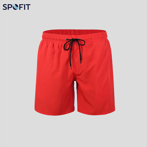 SPOFIT Men's <b>Red</b> Board Shorts Mid Elastic Waist Breathable Quick Dry Casual with Pockets Solid Color Knitted Canvas Polyester - Product Image 5