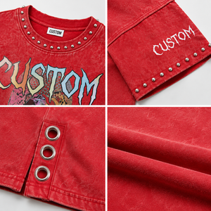 Camiseta de Hombre Personalizada, Oversize, Lavado Ácido, 100% Algodón, con Pedrería, Estilo Urbano, Estampada - Product Image 4