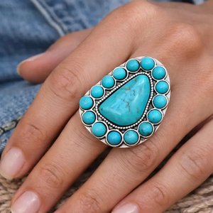 Turquoise <b>Ring</b> with 925 Silver Plated <b>Adjustable</b> Band Handmade Western Boho Jewelry for Women Gift - Product Image 1