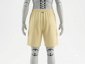 Shorts en maille jaunes à taille élastique, coupe régulière, respirants, vêtements de sport d'été pour adultes, couleur unie, sans poches - Product Image 5