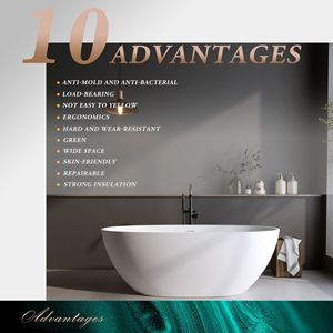 Vasca da bagno freestanding in resina effetto pietra opaca da 180 cm con bordo spesso, vasca autoportante - Product Image 6