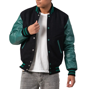 Chaqueta Varsity con Parches Personalizados y Logotipo Bordado, Manga de Cuero Genuino y Cuerpo de Lana Premium, Cierre de Botones a Presión, Estilo Casual - Product Image 3