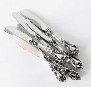 Stainless Steel BUtter <b>Knives</b> <b>Set</b> of 4 Ornate Handles Straight Edge Kitchen Cutlery - Product Image 1