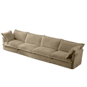 Canapé long 4 places en velours côtelé ultra profond, confort nuage, avec housse amovible pour salon - Product Image 4