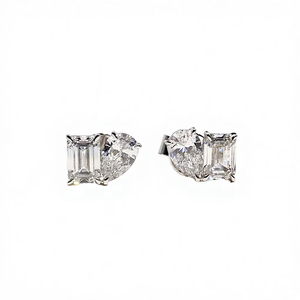 Custom for Jewelry Women's Classic IGI Certified 18K White Gold Pear and <b>Emerald</b> Cut Lab Grown Diamond <b>Stud</b> Earrings - Product Image 3