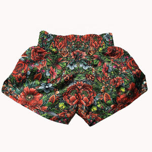 Shorts de Muay Thai et MMA pour hommes à motif floral vibrant avec ceinture élastique large et jambes hautement coupées - Product Image 1
