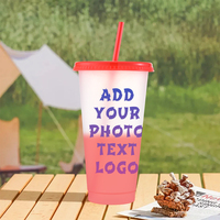Gobelets personnalisés avec logo, 24 oz, changeant de couleur, portables, réutilisables, en plastique, avec couvercle et paille