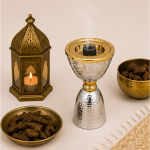 Luxury Hammered Metal Bakhoor Burner Gold Trim Vintage Arabic Mabkhara Incense Holder for Oud Charcoal Middle East Home <b>Decor</b> - Product Image 2