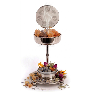 Brûleur en laiton réglable gravé 7 chakras argenté - Product Image 1