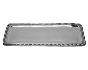 Nordic Decorative Silver Metal Serving <b>Tray</b> with Beaded Border Luxury Home Decor Rectangle <b>Trays</b> For Fruits, Tea & Breakfast - Product Image 1