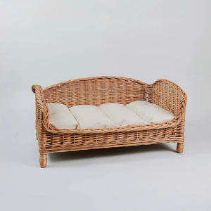 Handwoven Natural Rattan Pet Sofa Bed Elevated Wicker Pet <b>Couch</b> with Soft Cushion Cozy Stylish Pet Furniture for Cats Dogs - Product Image 2