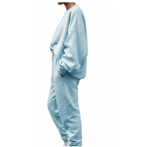 Wholesale Breathable Printed Solid 100% Cotton Fleece <b>Women</b> 2-Piece Tracksuit Elastic Waist Stand <b>Collar</b> Full Length Casual - Product Image 3
