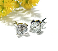 Boucles d'oreilles en pierres précieuses de quartz cristal, argent sterling 925, coupe ronde, design minimaliste unisexe élégant