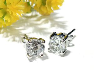 Pendientes de Piedras Preciosas de Cuarzo Cristal, Plata de Ley 925, Corte Redondo, Diseño Minimalista, Unisex, Elegante - Product Image 2
