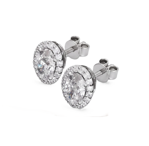 Boucles d'oreilles clous ovales premium avec halo de diamants de laboratoire certifiés IGI, en or massif 10K 14K 18K, solitaires, pour mariée, bijoux de mariage - Product Image 4