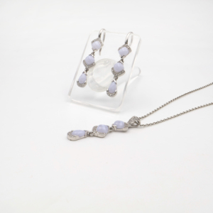 Ensemble de pendentif et boucles d'oreilles en agate bleue en forme de poire, argent 925, bijoux fins et élégants pour femmes, pierres précieuses de luxe - Product Image 6