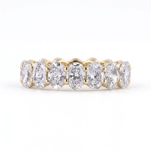 14K Solid Gold 1.75 TCW Oval Lab Grown Diamond CVD Diamond Wedding Eternity Band Seven Stone Band for Her <b>Matching</b> Wedding Band - Product Image 4